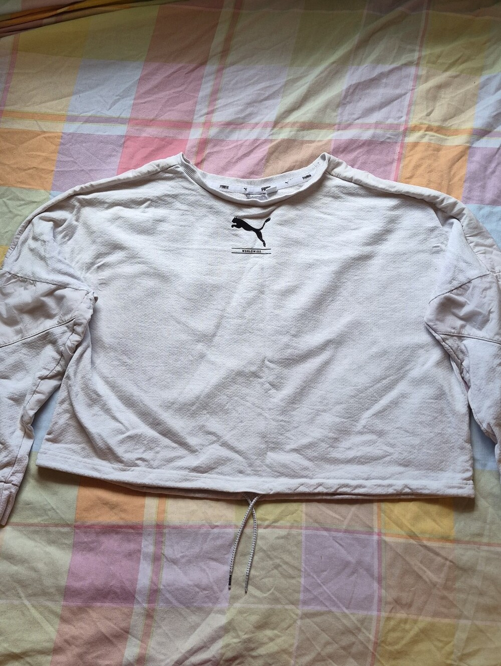 Puma Off White Cropped Crewneck Sweatshirt